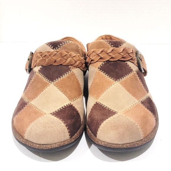 Aetrex Libby Clogs Size 40 Womens 9-9.5 Patchwork Boho Brown Mules Slip On Shoes - Picture 1 of 12
